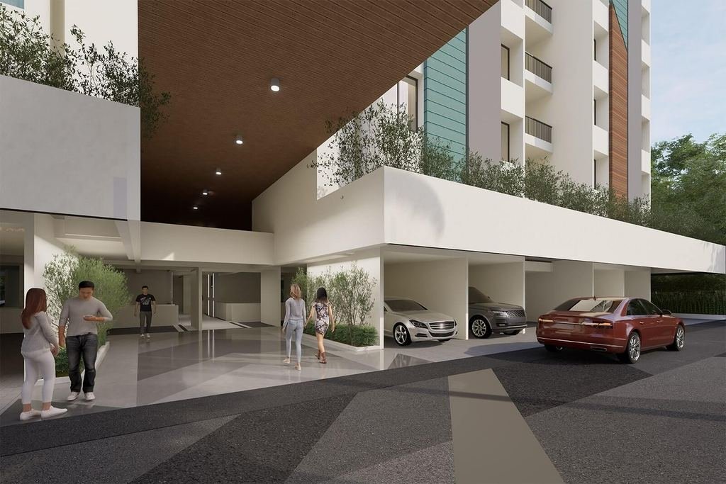 Podium entrance lobby and covered parking